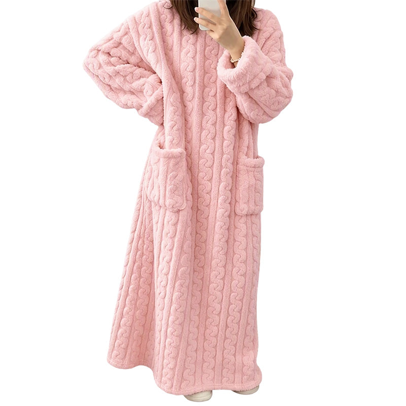 Robe de nuit longue et chaude en peluche pour femme