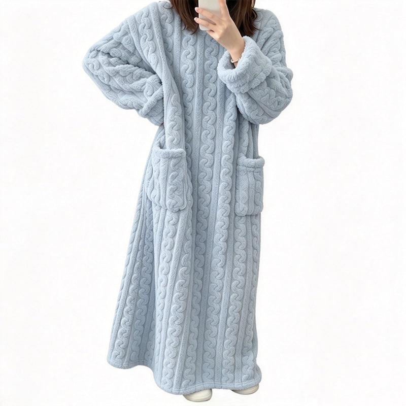 Robe de nuit longue et chaude en peluche pour femme