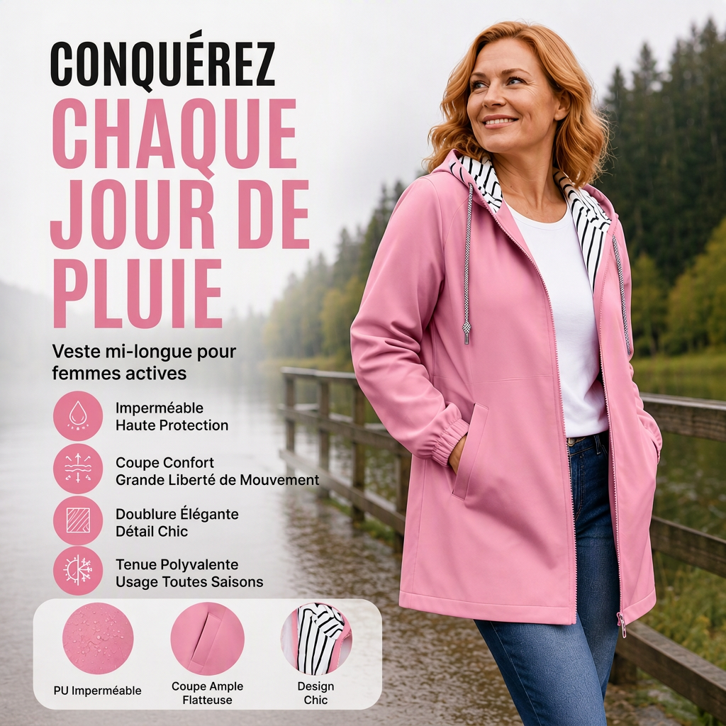 Veste à capuche décontractée imperméable pour femme