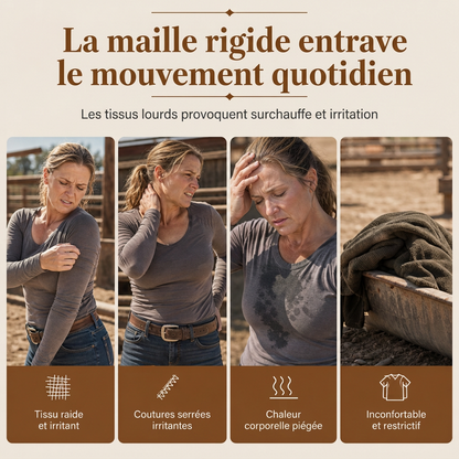 Haut en maille à manches longues raglan de style Western Ranch pour femme, en tissu gaufre texturé avec ourlet incurvé