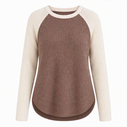 Haut en maille à manches longues raglan de style Western Ranch pour femme, en tissu gaufre texturé avec ourlet incurvé