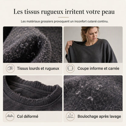 Pull col rond ourlet festonné pour femme