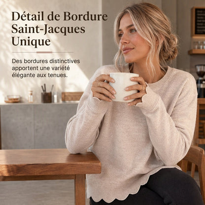 Pull col rond ourlet festonné pour femme
