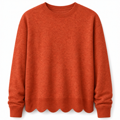 Pull col rond ourlet festonné pour femme