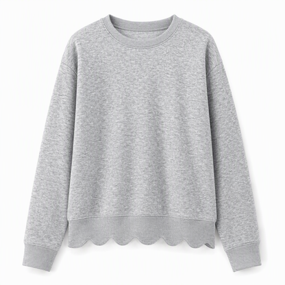 Pull col rond ourlet festonné pour femme