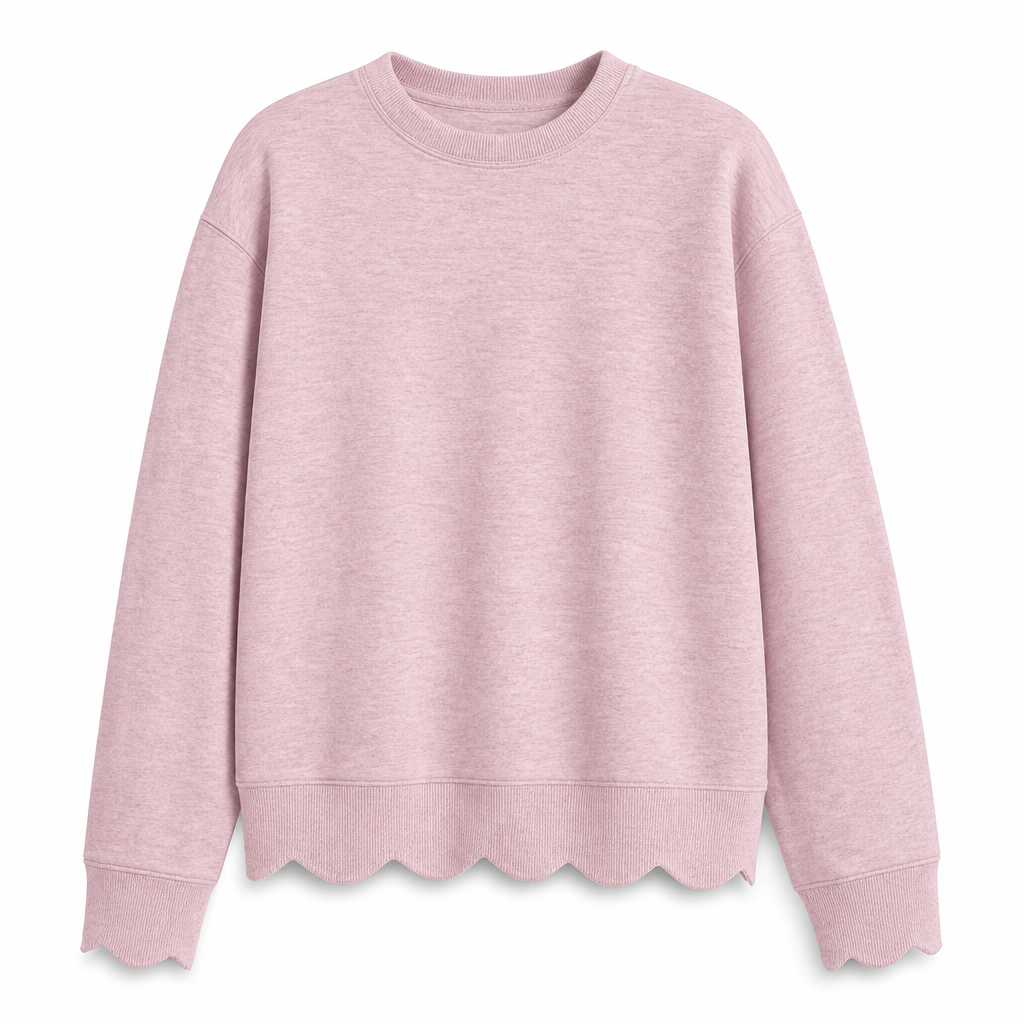 Pull col rond ourlet festonné pour femme
