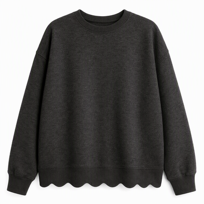Pull col rond ourlet festonné pour femme