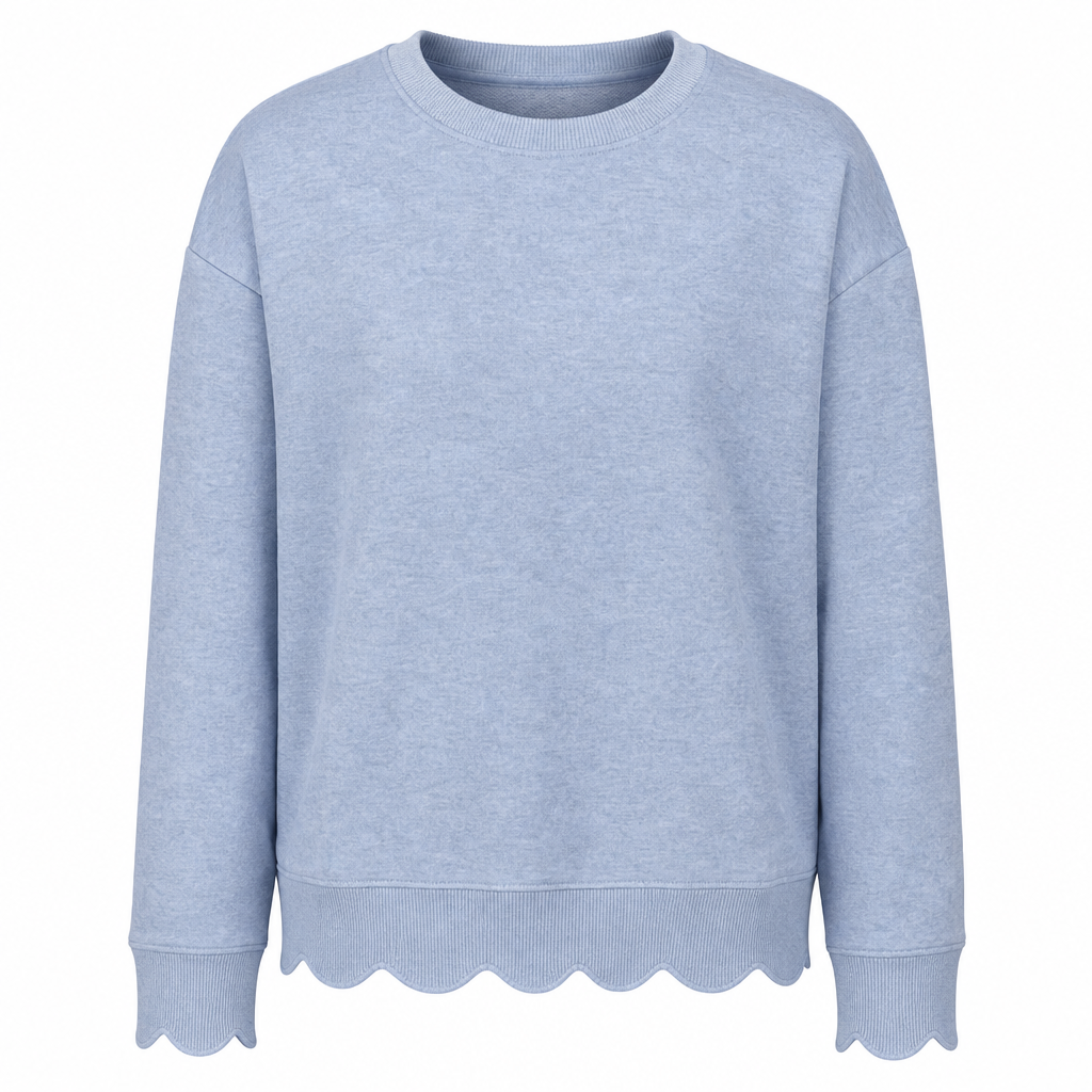 Pull col rond ourlet festonné pour femme