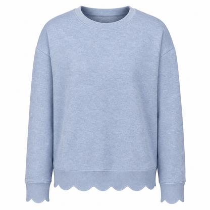 Pull col rond ourlet festonné pour femme