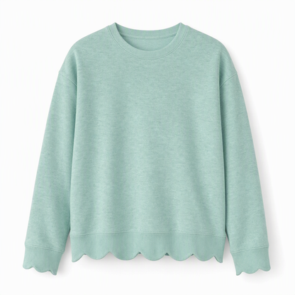 Pull col rond ourlet festonné pour femme