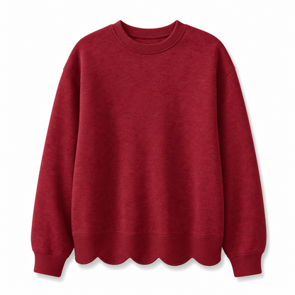 Pull col rond ourlet festonné pour femme