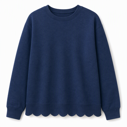 Pull col rond ourlet festonné pour femme