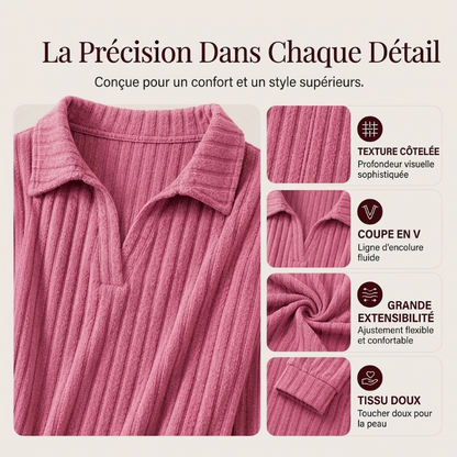 Pull en maille côtelée confortable à col en V pour femme