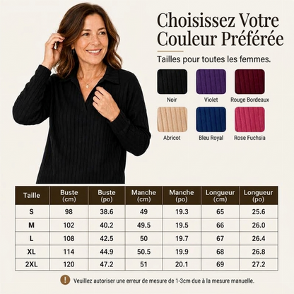 Pull en maille côtelée confortable à col en V pour femme