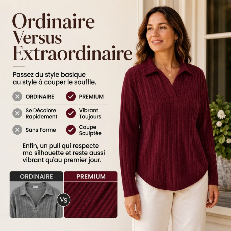 Pull en maille côtelée confortable à col en V pour femme