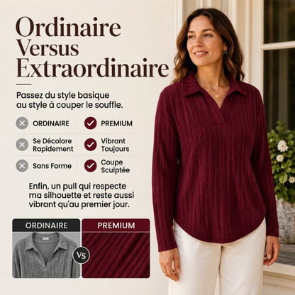 Pull en maille côtelée confortable à col en V pour femme