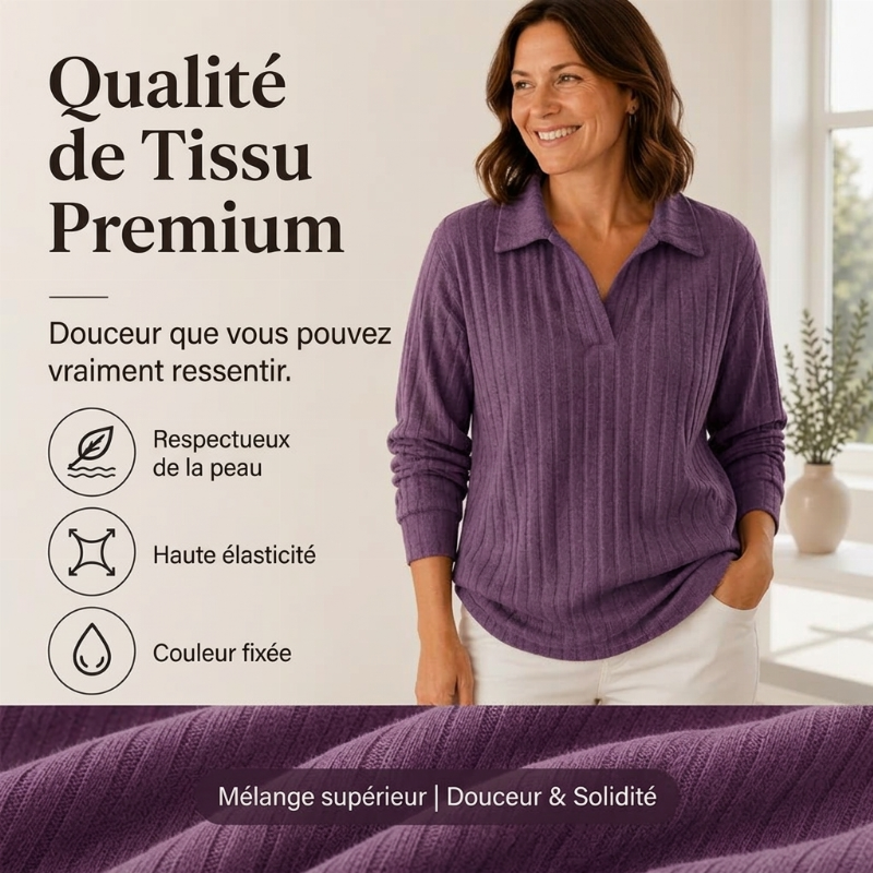 Pull en maille côtelée confortable à col en V pour femme