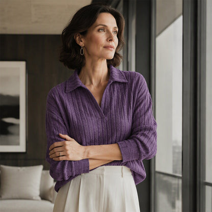 Pull en maille côtelée confortable à col en V pour femme