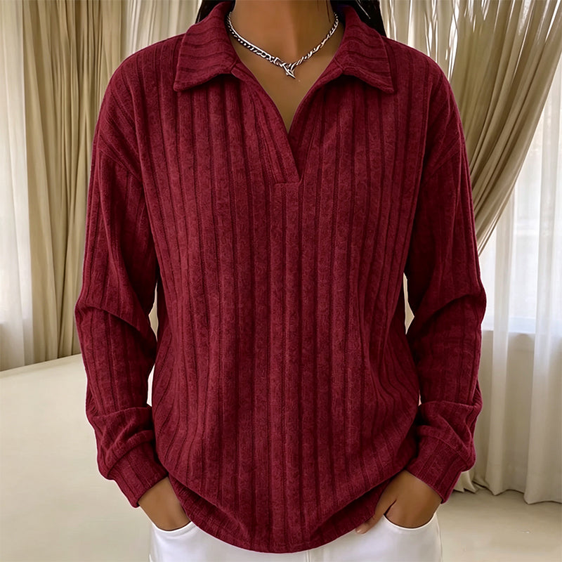 Pull en maille côtelée confortable à col en V pour femme