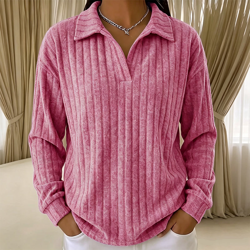 Pull en maille côtelée confortable à col en V pour femme