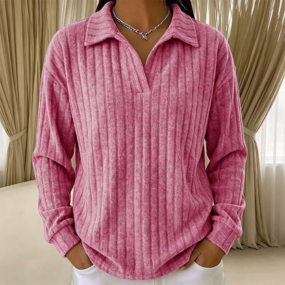 Pull en maille côtelée confortable à col en V pour femme