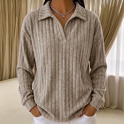 Pull en maille côtelée confortable à col en V pour femme