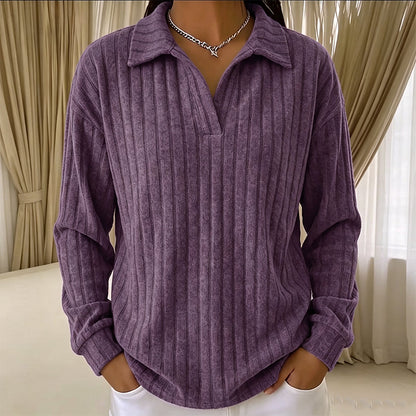 Pull en maille côtelée confortable à col en V pour femme
