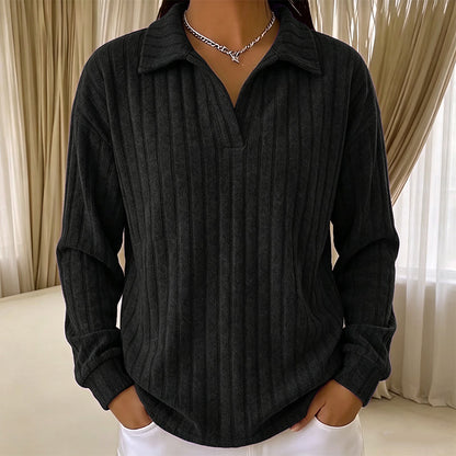 Pull en maille côtelée confortable à col en V pour femme
