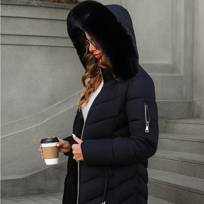 Manteau bouffant à capuche pour femme, coupe slim
