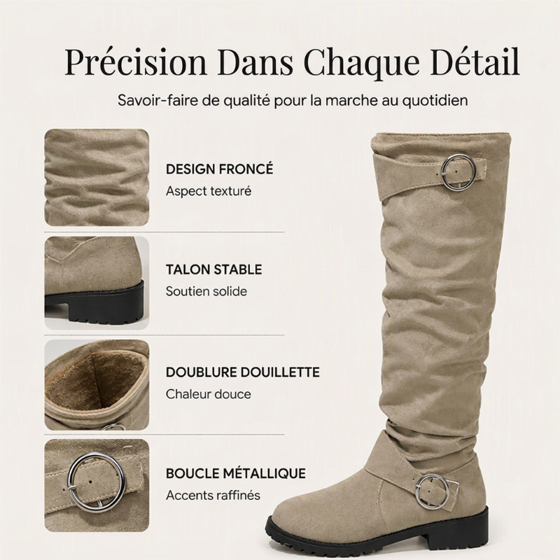 Bottes hautes genoux à style slouchy pour femme, avec boucle de ceinture
