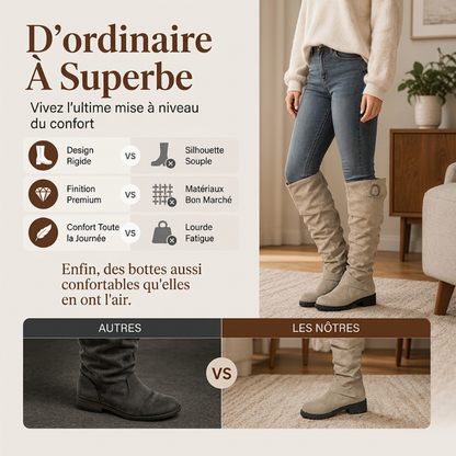 Bottes hautes genoux à style slouchy pour femme, avec boucle de ceinture