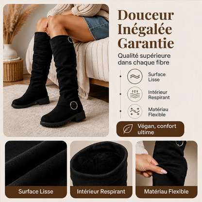 Bottes hautes genoux à style slouchy pour femme, avec boucle de ceinture