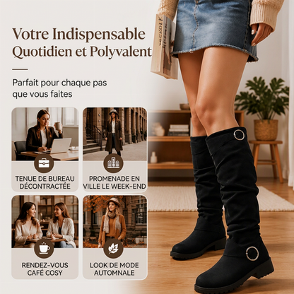 Bottes hautes genoux à style slouchy pour femme, avec boucle de ceinture
