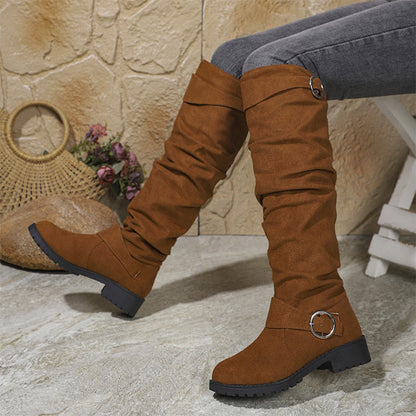 Bottes hautes genoux à style slouchy pour femme, avec boucle de ceinture