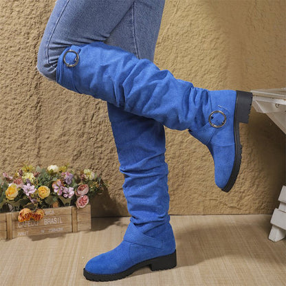 Bottes hautes genoux à style slouchy pour femme, avec boucle de ceinture