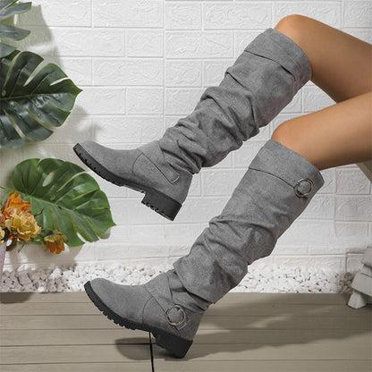 Bottes hautes genoux à style slouchy pour femme, avec boucle de ceinture