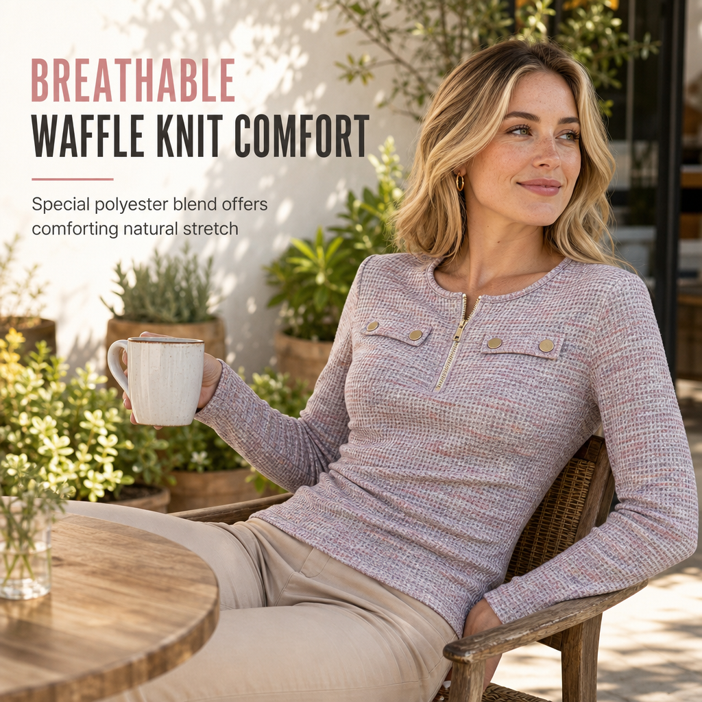 🌸Promotion exceptionnelle : 50 % de réduction💖Pull en maille à manches longues, col en V et demi-zip pour femme