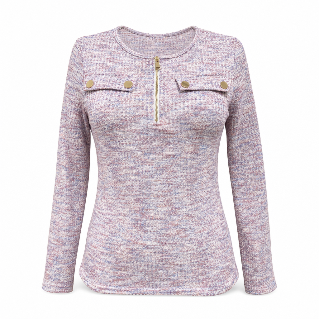 🌸Promotion exceptionnelle : 50 % de réduction💖Pull en maille à manches longues, col en V et demi-zip pour femme