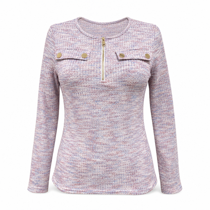 🌸Promotion exceptionnelle : 50 % de réduction💖Pull en maille à manches longues, col en V et demi-zip pour femme