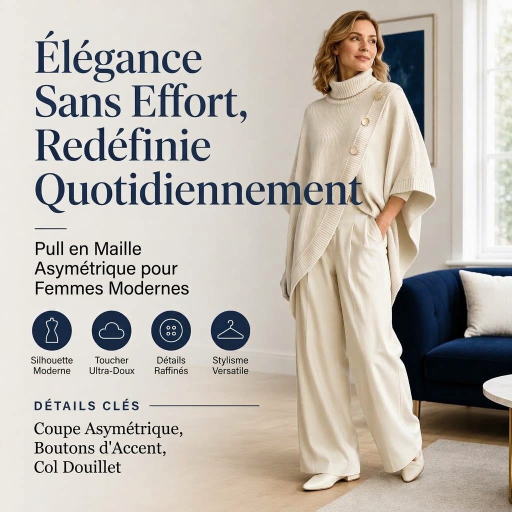 Poncho pull en col roulé asymétrique pour femme