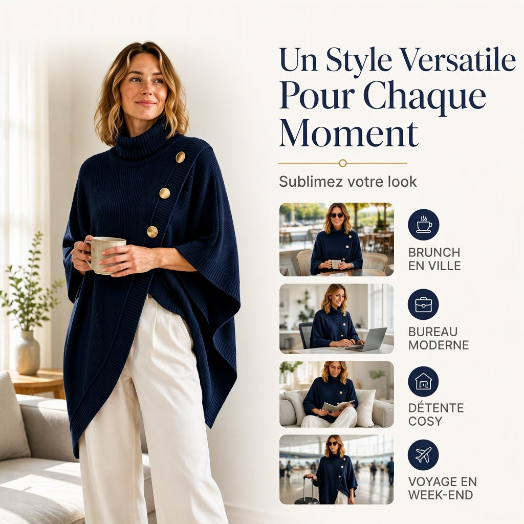 Poncho pull en col roulé asymétrique pour femme