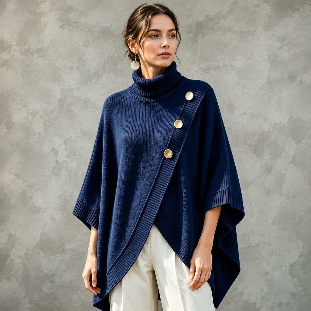Poncho pull en col roulé asymétrique pour femme