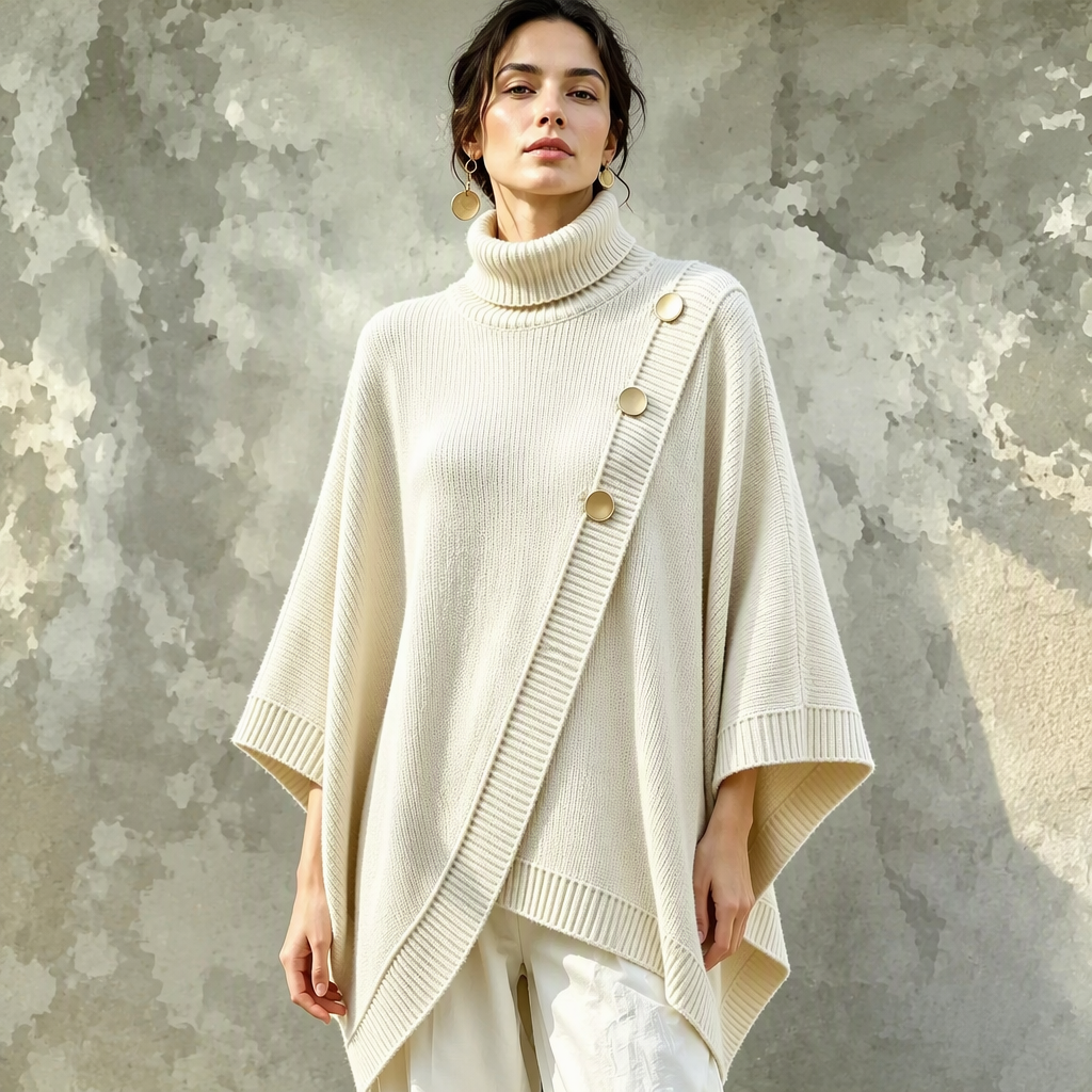 Poncho pull en col roulé asymétrique pour femme