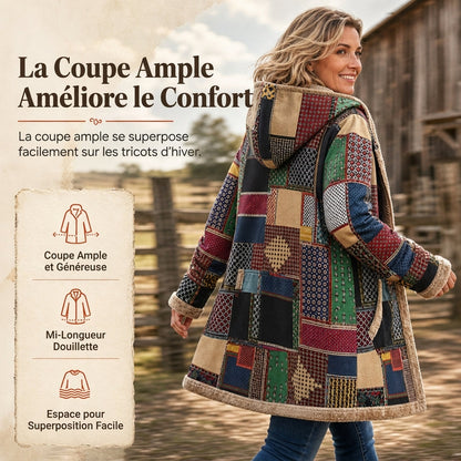 Sweat-shirt à capuche d'hiver pour femme, en coton et lin, à imprimé, doux et chaud avec une doublure en peluche