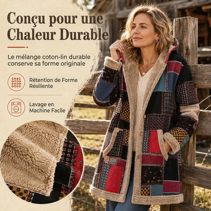 Sweat-shirt à capuche d'hiver pour femme, en coton et lin, à imprimé, doux et chaud avec une doublure en peluche