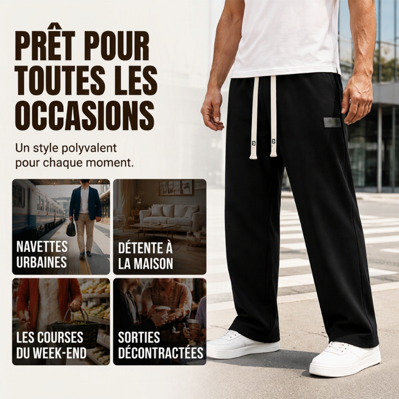 Jogging bas large décontracté pour homme avec poches