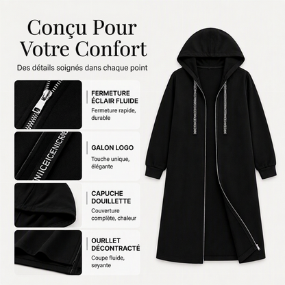 Veste à capuche zippée longue et décontractée pour femmes