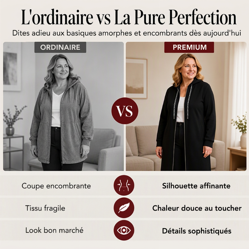 Veste à capuche zippée longue et décontractée pour femmes