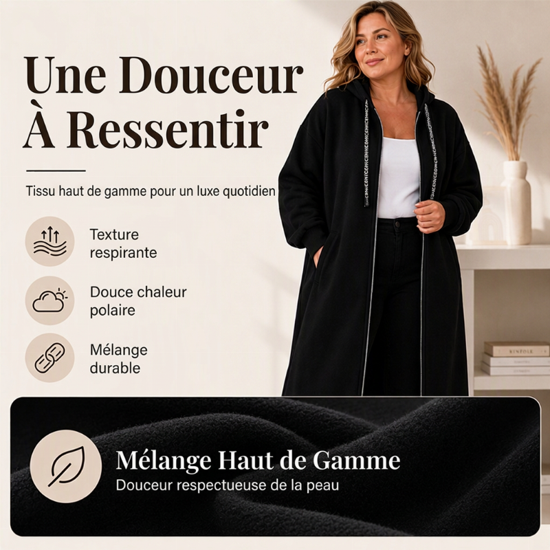 Veste à capuche zippée longue et décontractée pour femmes