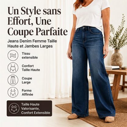 Jean stretch à coupe large et taille haute pour femme